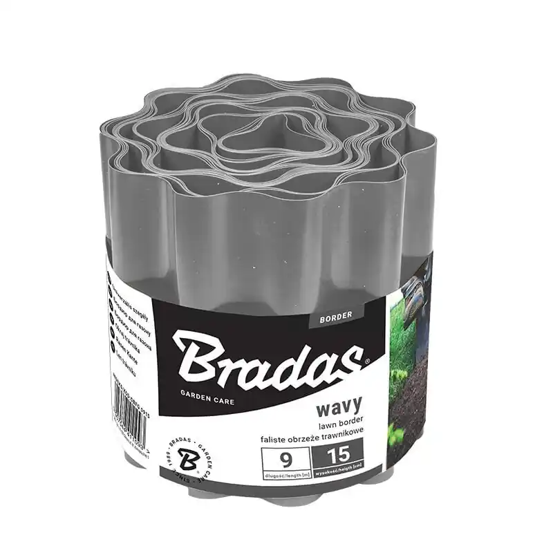 Aaltoileva nurmikon reunanauha Bradas 15 cm x 9 m, harmaa Kuuma Tarjous