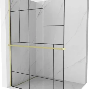 Walk-in-suihkuseinä Mexen Kioto+ hyllyllä, Harjattu kulta/Musta kuvio, 100 x 200 cm Alennus