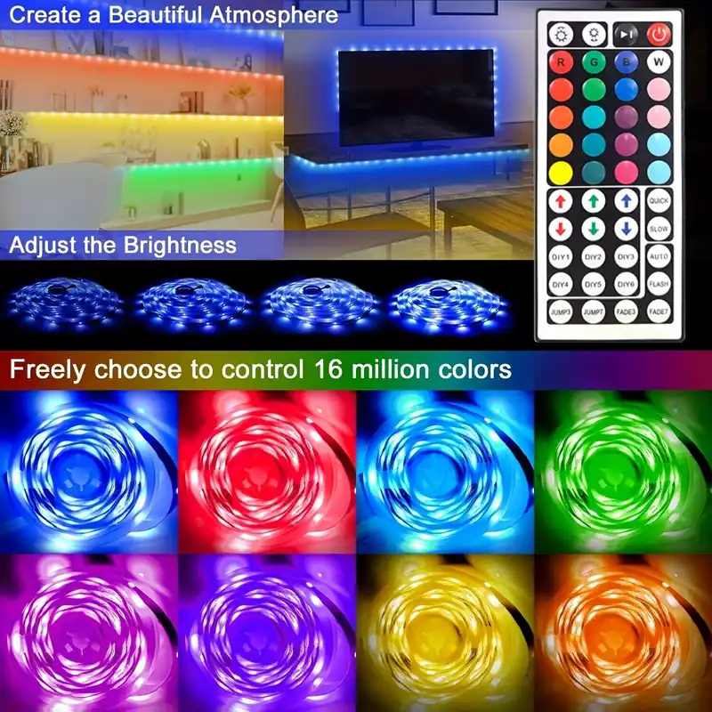 Halpa Hinta LED-nauhan valot 5050 RGB musiikin tahdissa väriä vaihtava, älypuhelinohjaus 44-näppäintä kaukosäädin led-iltavalo TV-ruutu työpöydän taustavalo makuuhuone koti juhla koristeellinen., 49,2 pėdos / 15 metrų