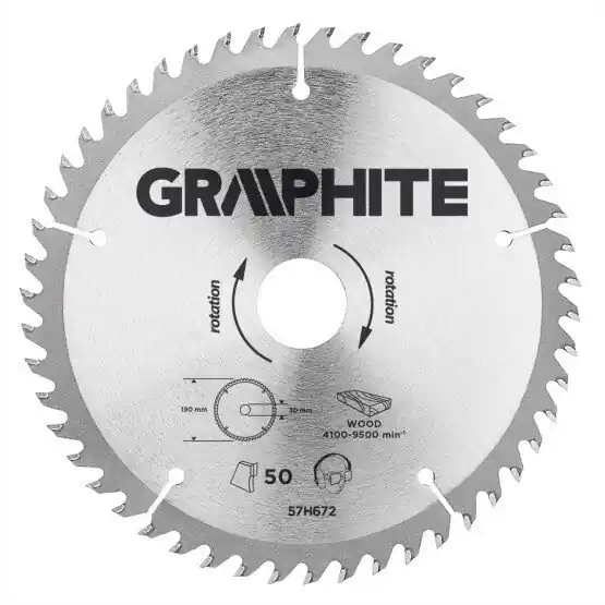 Vain Rajoitetun Ajan Grafiittisahanterä puulle, 190mm, 50 hammasta, 30mm