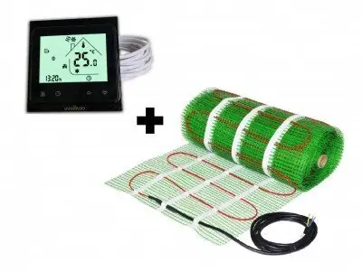 Älä Missaa Wellmo MAT -lattialämmitysverkko ( koko 2 m2 ) + ohjelmoitava Wellmo WTH-51.36 NEW BLACK -termostaatti, musta