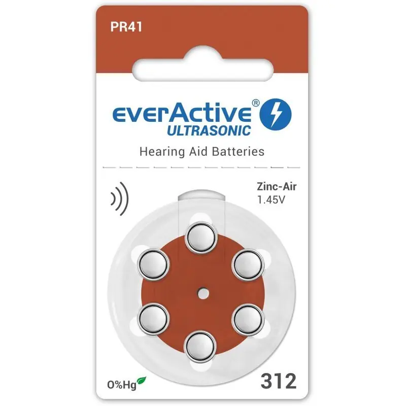 Halpa Hinta Paristot kuulolaitteeseen everActive Ultrasonic PR41 312, 6 kpl