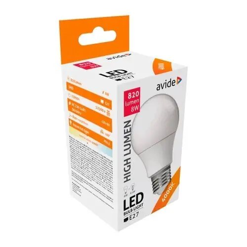 Vain Rajoitetun Ajan LED-lamppu E27, A60, 8W, 806lm, 180°, 4000K