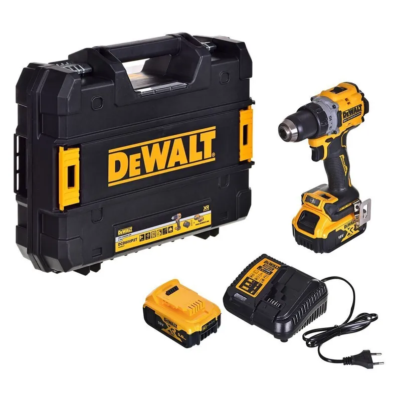 Tilaa Heti Kompakti XR 18V porakone-ruuvinväännin, 2 akkua 5 Ah, 1 laturi TSTAK-kotelossa - DEWALT - DCD800P2T-QW