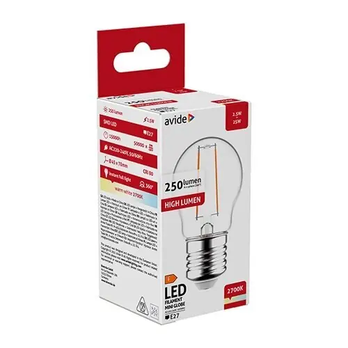 Nopea Toimitus LED-lamppu E27, G45, 2,5W, 250lm, 2700K, hehkulanka