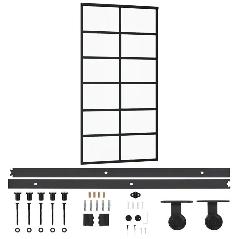 vidaXL Liukuovi asennustarvikkeilla ESG lasi ja alumiini 102x205 cm, Juoda Suoraan Valmistajalta