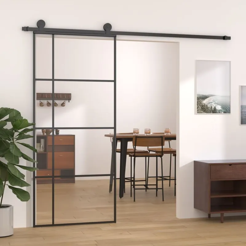 vidaXL Liukuovi ESG-lasi ja alumiini 90x205 cm musta, Juoda Halpa