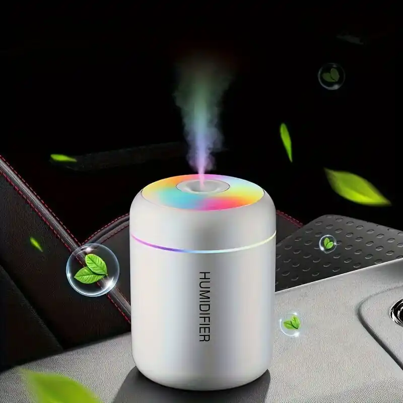 YAIAWISU Kannettava Värikäs LED Ilmankostutin & Diffuuseri - Hiljainen Mini Ilmanjäähdytin Kotiin & Autolle, USB Virralla, Ei Tarvita Paristoja., Valkoinen Korkea Laatu