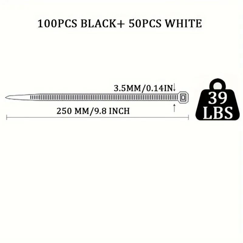 150kpl Nyloniset Nippusiteet - Itselukittuvat, UV-kestävät, Kestävä Kiinnitys, 250 mm * 3,5 39 svarai Osta Verkossa