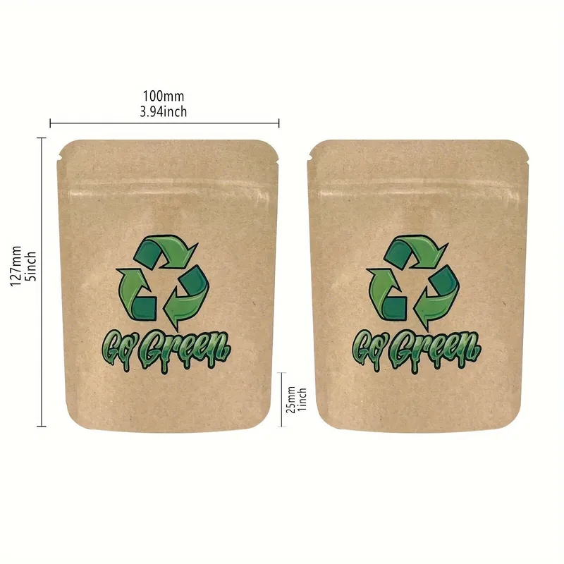 100kpl 1g-3.5g Vihreä Kraft Paperi Vetoketjullinen Tuoksutiivis Pussi, GoGreen 10*12cm Eniten Myyty