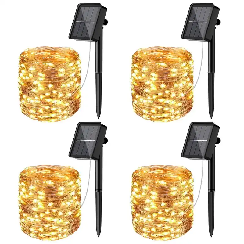 [4-Pack] Solar String Lights Outdoor, 12m 100 LED Solar String Lights Outdoor Waterproof 8 Mode Koristevalot puutarhan pihapatiolle Kotiin Jouluhääjuhla Lämmin valkoinen Tarjoushinta