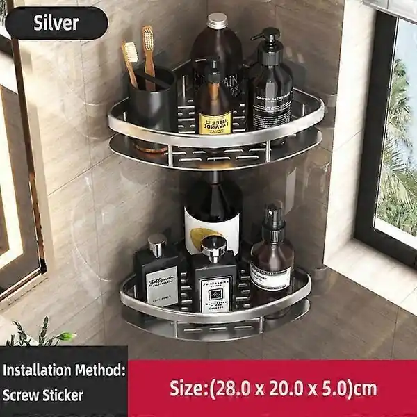 Kylpytarvikkeiden hyllyt ilman viljavarastojen järjestäjät alumiiniseoksen shampoo kulmat hyllyn seinät kylpytarvikkeet keittiön_, Triangle Silver 2 Ilmainen Palautus