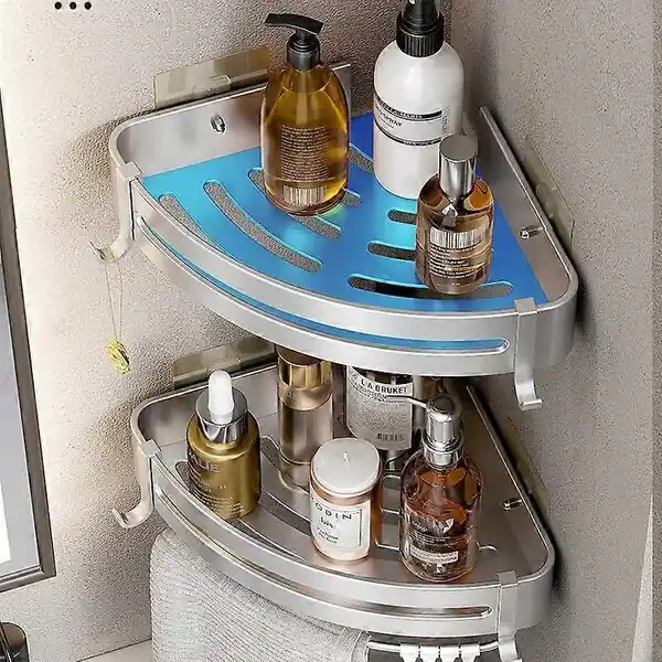 Viimeinen Mahdollisuus Kylpytarvikkeiden hylly avaruusalumiini -shampoo -reunan meikkien järjestäjä wc -kulma seinä suihku kylpyhuoneen tarvikkeet_, Black-Triangle-set