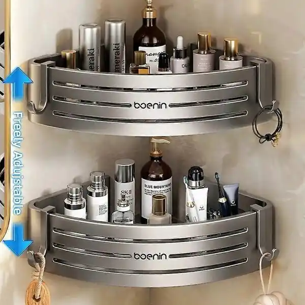 1-2kpl kylpyhuoneen lisävarustekulmahylly koukkupyyhkeellä ilman porausaluetta alumiinihuihkutehllyihyllyt kylpyhuoneen lisävarustejärjestelmä_ Organizer_, silver with rod Osta Verkossa