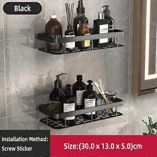 Kylpytarvikkeiden hyllyt ilman viljavarastojen järjestäjät alumiiniseoksen shampoo kulmat hyllyn seinät kylpytarvikkeet keittiön_, Square Black 2 Edullinen