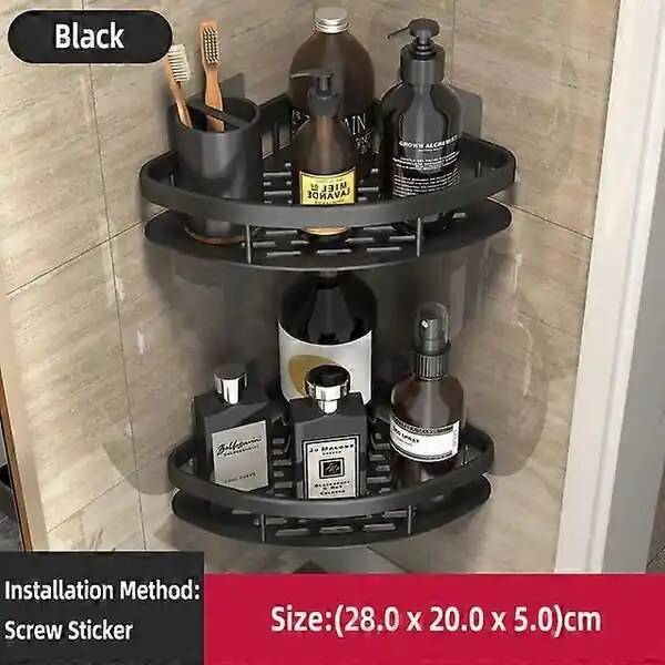 Kylpytarvikkeiden hyllyt ilman viljavarastojen järjestäjät alumiiniseoksen shampoo kulmat hyllyn seinät kylpytarvikkeet keittiön_, Triangle Black 2 Älä Missaa