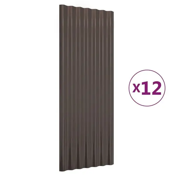 Aito vidaXL Kattopaneeli 12 kpl jauhemaalattu teräs ruskea 100x36 cm