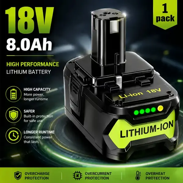 18V akku - Li-ion vara-akku - 8,0Ah - yhteensopiva P104 P107 P108 P109 RB18L50 RB18L20 - sähkötyökaluille - 1 kpl Flash-Tarjous