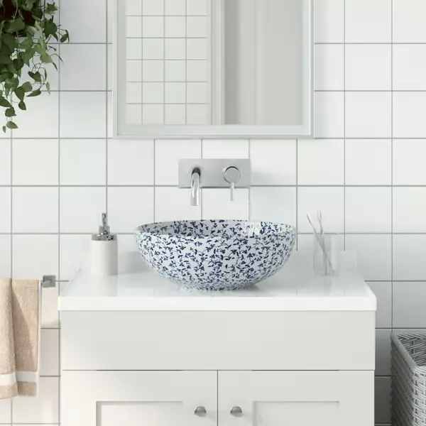 vidaXL Pesuallas työtasolle sinivalkoinen pyöreä Φ41x14 cm keraaminen Poisto