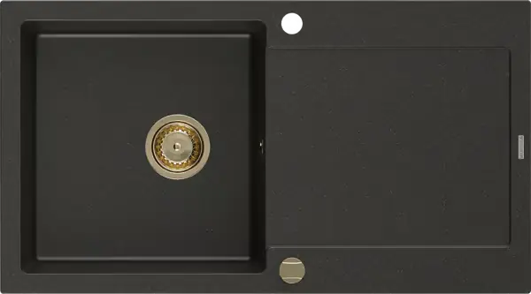 Flash-Tarjous Mexen Leo graniittinen keittiöallas 1-allas valutusalueella 900 x 500 mm, musta/kultainen metalli, kultainen sifoni