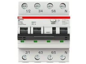 ABB Yhdistelmäkatkaisija C 10A, 3-napainen + nolla C-ominaisuus 6 kA oikosulkukapasiteetti 30mA laukaisuvirta, 230V AC, 72 mm leveä Löytö