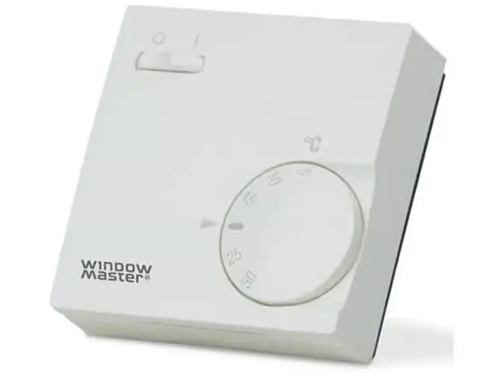 WINDOWMASTER Huonetermostaatti WLA 110 0001, kytkeytyy suoraan säätimiin WUC 101/102/160 ja liitännän WLF 111 kautta säätimeen WLC 100. Poisto