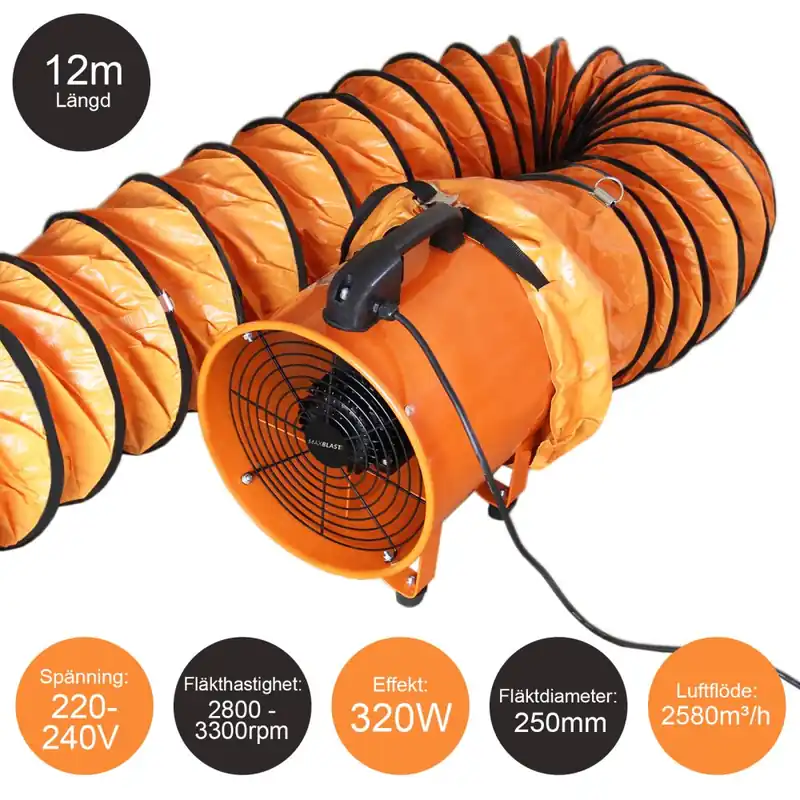 Dust Extractor 250mm 320W with 12m Duct MonsterShop Tilaa Heti