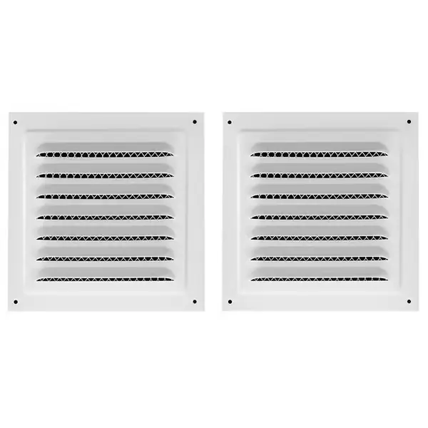 2-osainen valkoinen metallinen neliönmuotoinen ullakon seinäritilä tuuletusaukko sisäänrakennetulla hyönteisverkolla (15 x 15 cm) Edullinen Hinta