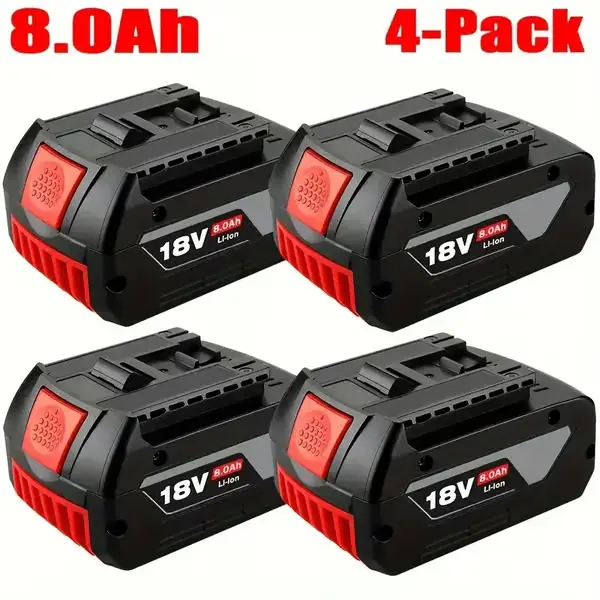 18V Akupaketti 4 kpl - Li-ion 8,0Ah Vara-akku - Yhteensopiva 18V Ammattityökaluille - Porakoneelle ja Iskuporakoneelle Erikoistarjous