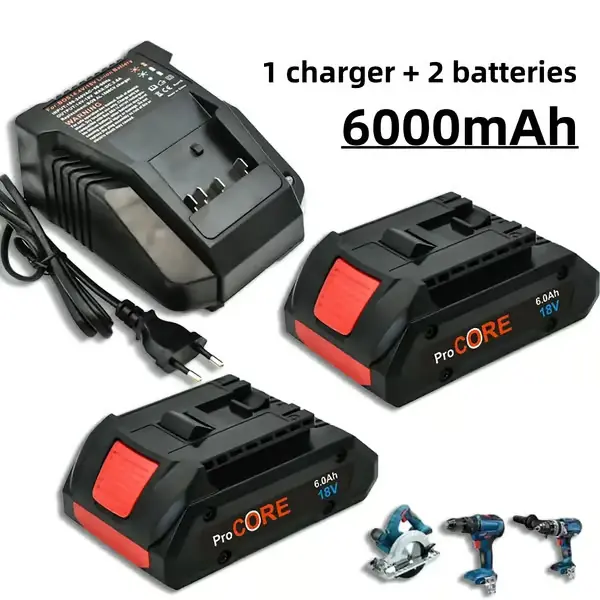 18V akku sähkötyökaluille - Akku ja laturisetti - 2×6,0Ah Li-ion - 21700-kennot - BAT609/BAT618/GBA18V8 - 2 akkua ja 1 laturi Edullinen